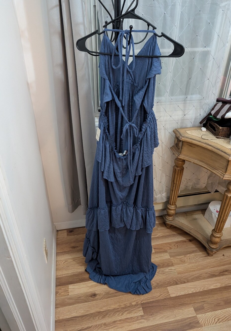Free People Dusty Blue Ruffle Tiered Maxi Dress Size XL - Picture 3 of 3